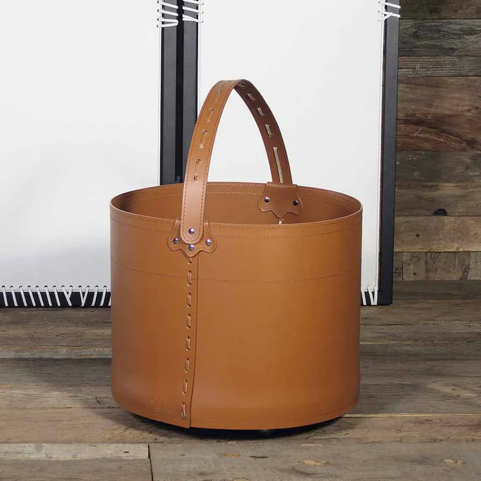 Sac à bois de chauffage en cuir Milo 100% Made in Italy Viadurini
