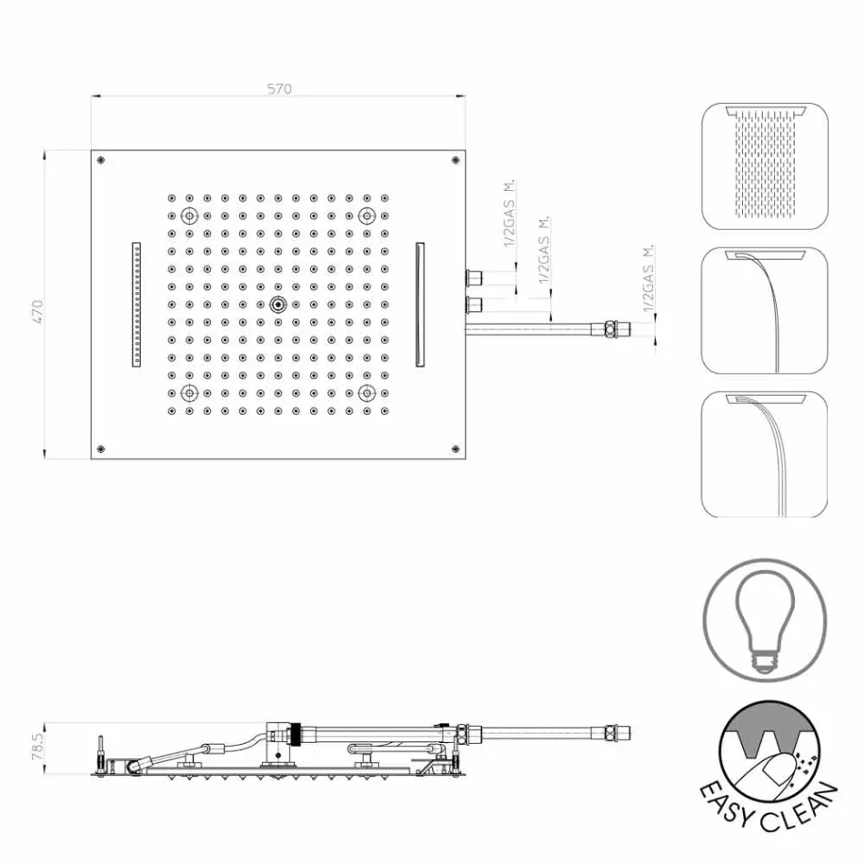 Bossini rêve pommeau de douche avec trois jets avec la thérapie des couleurs modernes Viadurini