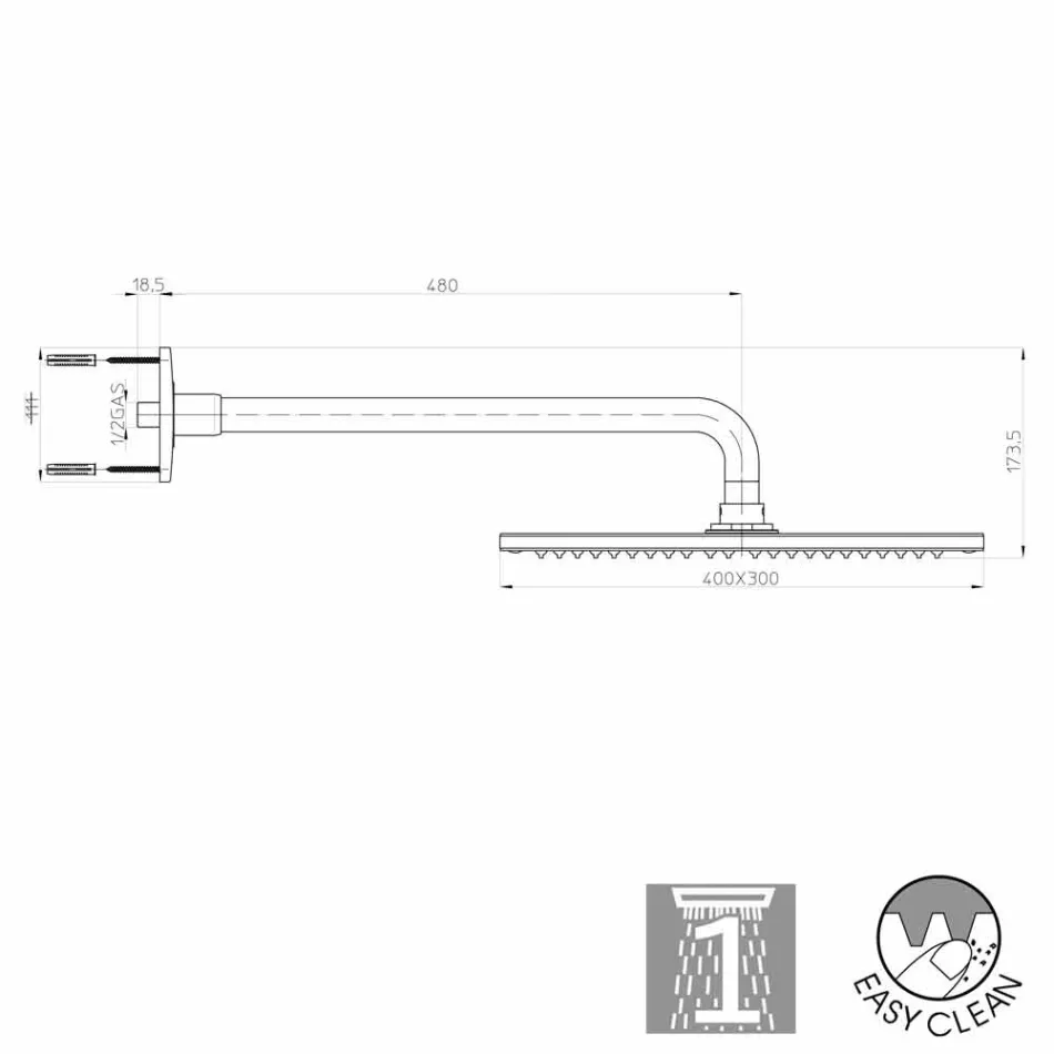 Bossini rêve pomme de douche chrome élégant avec un seul bras-jet Viadurini