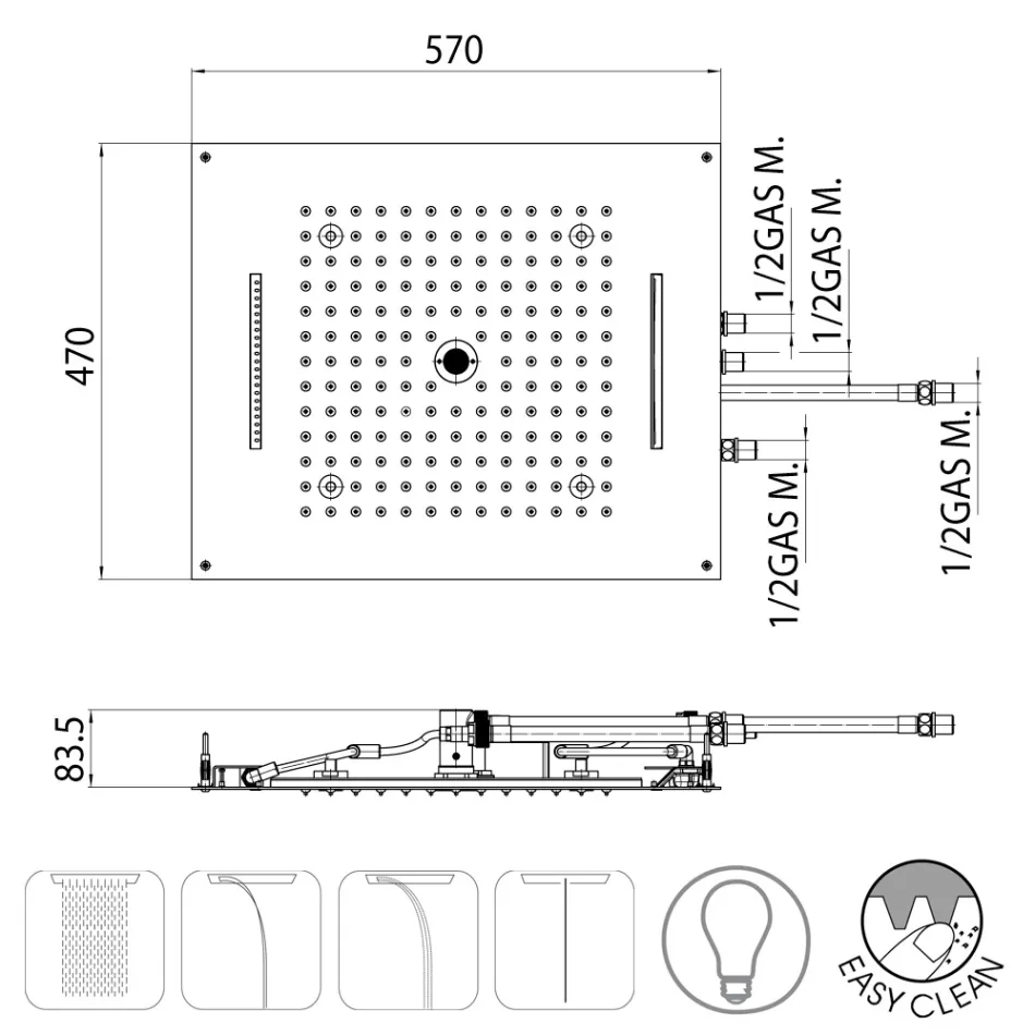 Pomme de douche moderne Bossini Dream en finition chromée avec lumières LED et quatre fonctions Viadurini