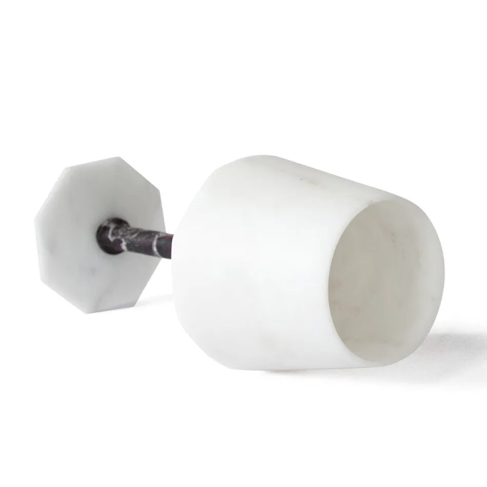 Verre à Vin en Marbre de Carrare Blanc Satiné et Levanto Rouge - Caglio Viadurini