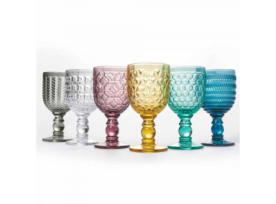 Gobelets décorés en verre coloré Service à eau ou à vin 12 pièces - Mix Viadurini