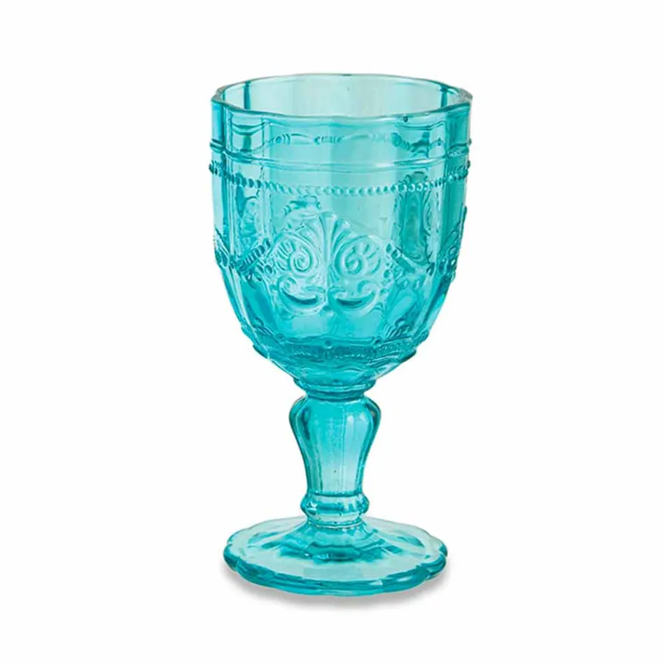 Gobelets à vin colorés en verre avec décoration Arabescato, service 12 pièces - Vis Viadurini