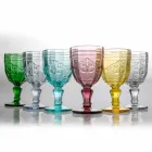 Gobelets à vin colorés en verre avec décoration Arabescato, service 12 pièces - Vis Viadurini