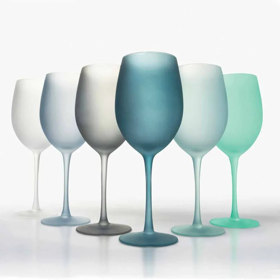 Verres à Vin Colorés en Verre Givré Effet Glace, 12 Pièces - Automne Viadurini