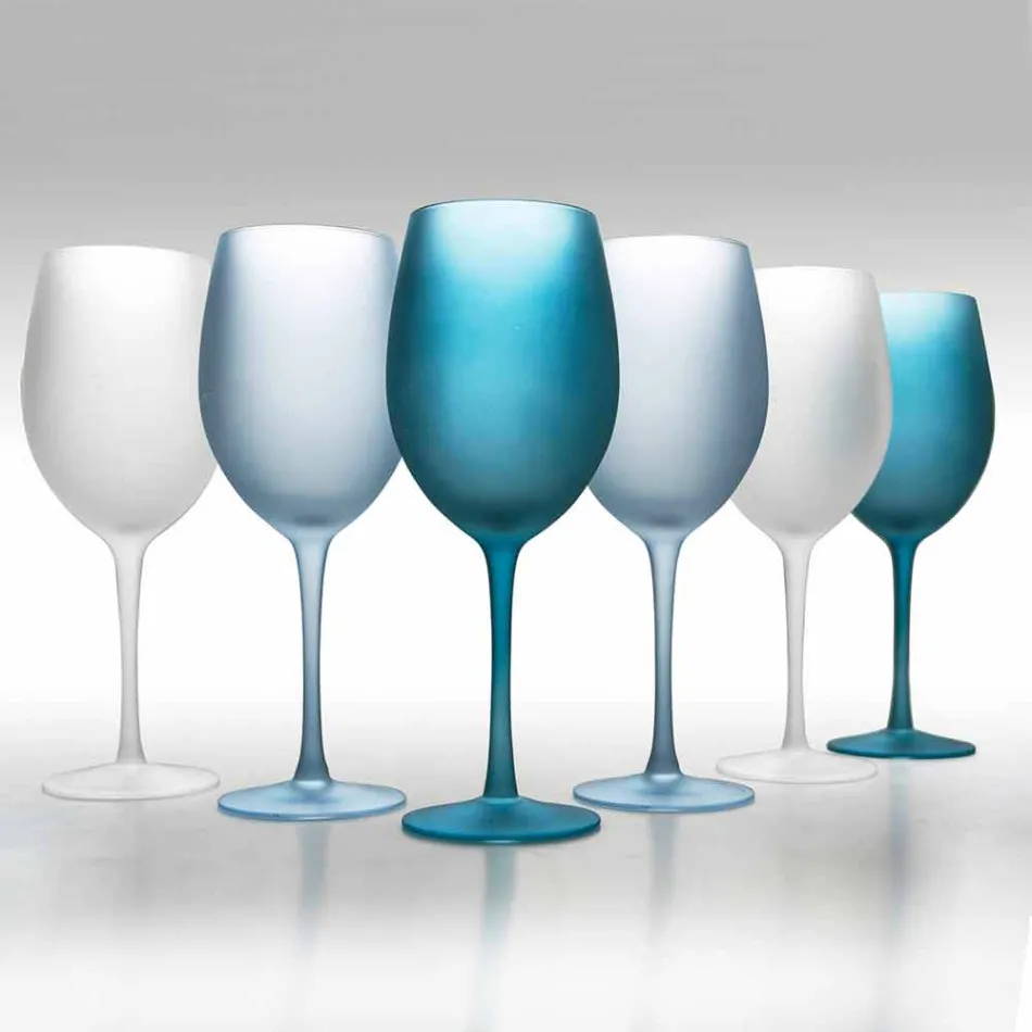 Verres à Vin Colorés en Verre Givré Effet Glace, 12 Pièces - Automne Viadurini