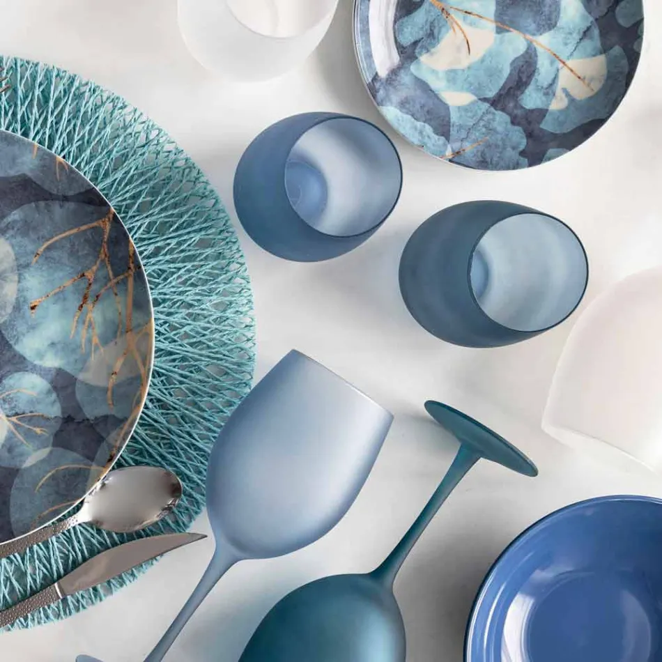 Verres à Vin Colorés en Verre Givré Effet Glace, 12 Pièces - Automne Viadurini