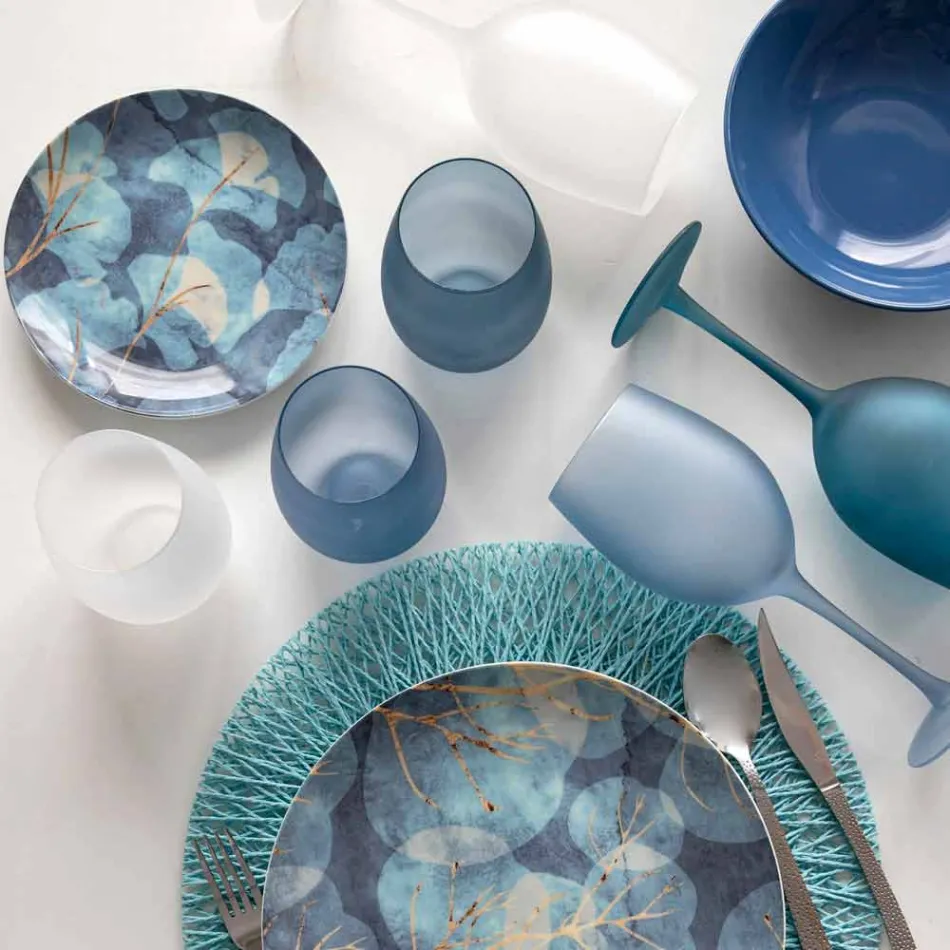 Verres à Vin Colorés en Verre Givré Effet Glace, 12 Pièces - Automne Viadurini