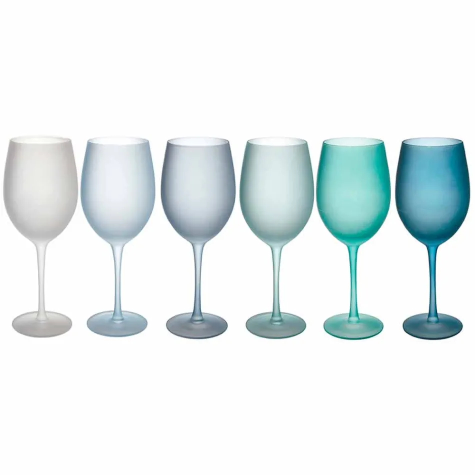 Verres à Vin Colorés en Verre Givré Effet Glace, 12 Pièces - Automne Viadurini