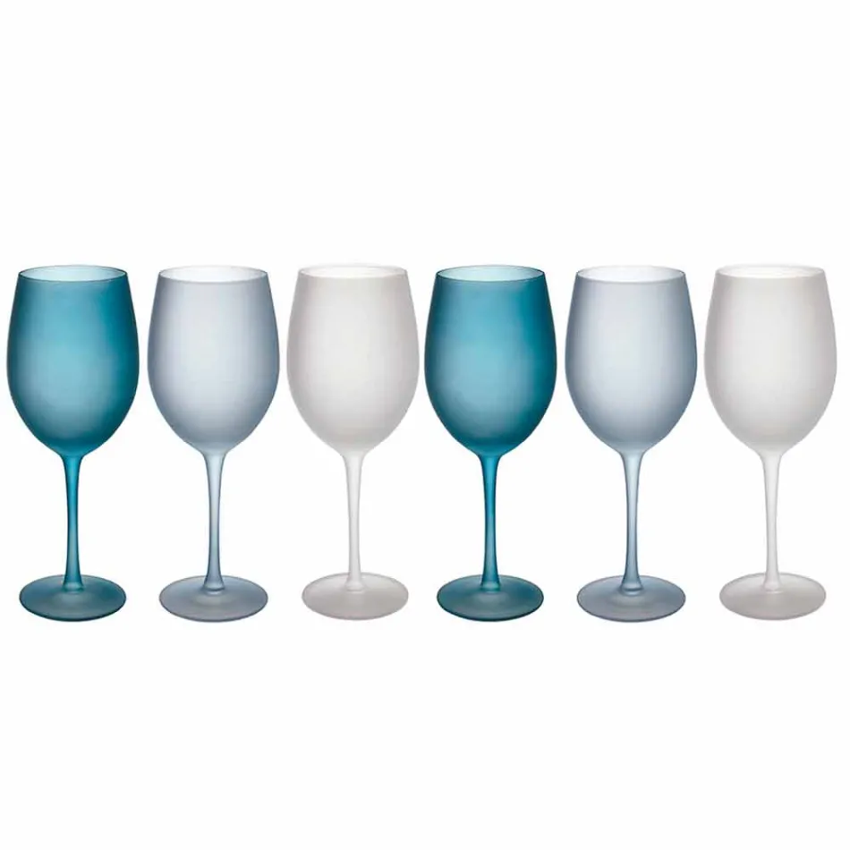 Verres à Vin Colorés en Verre Givré Effet Glace, 12 Pièces - Automne Viadurini