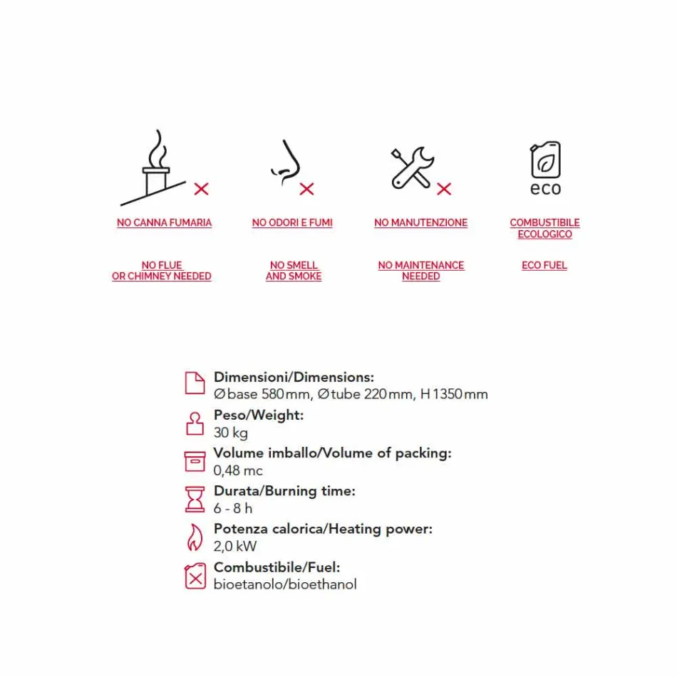 Cheminée au bioéthanol Dean Outdoor plancher en acier peint Viadurini