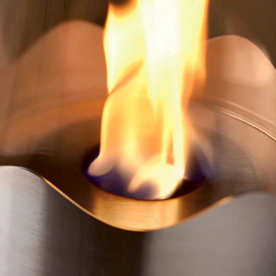 Cheminée au bioéthanol avec table en acier inoxydable et de verre Leon, fabriqué en Italie Viadurini