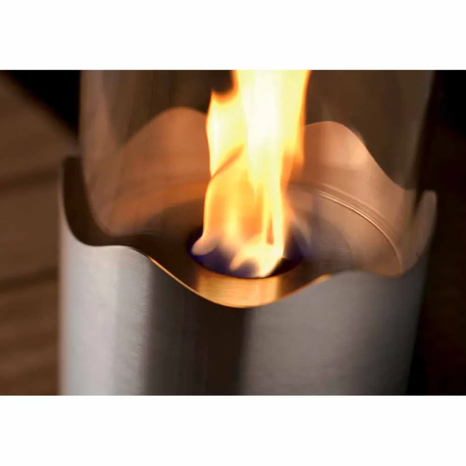 Cheminée au bioéthanol avec table en acier inoxydable et de verre Leon, fabriqué en Italie Viadurini