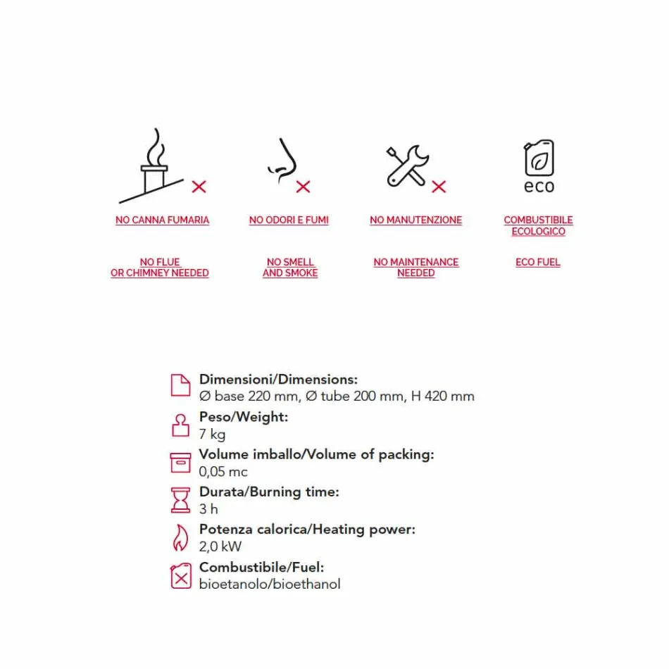 Cheminée au bioéthanol avec table en acier inoxydable et de verre Leon, fabriqué en Italie Viadurini
