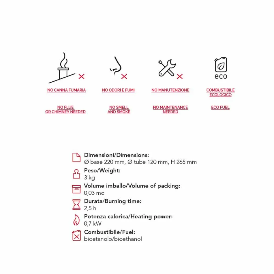 Cheminée au bioéthanol céramique et table en verre Jim, fabriqué en Italie Viadurini