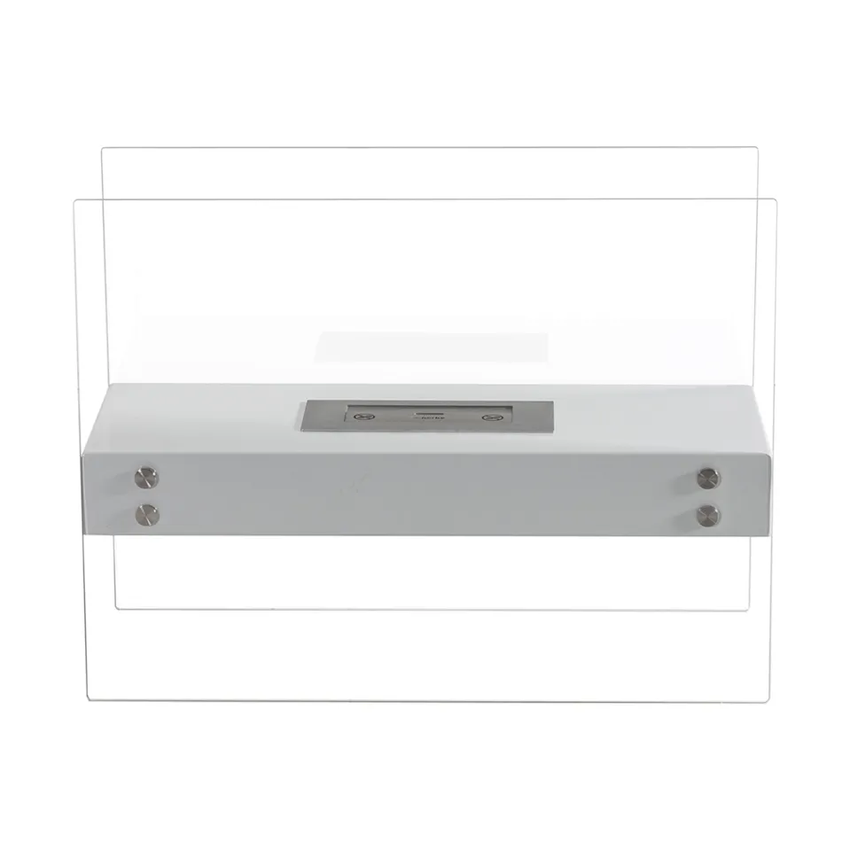 Cheminée de Sol au Bioéthanol en Métal Blanc et Verre Trempé - Timon Viadurini