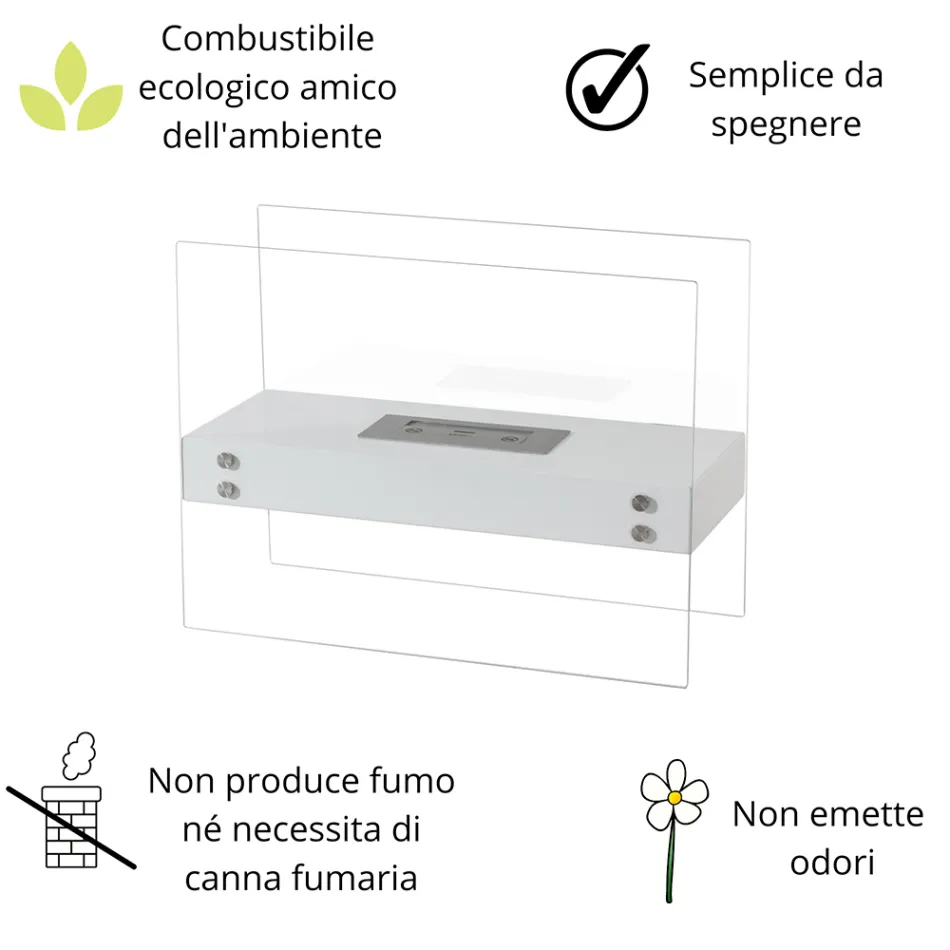 Cheminée de Sol au Bioéthanol en Métal Blanc et Verre Trempé - Timon Viadurini