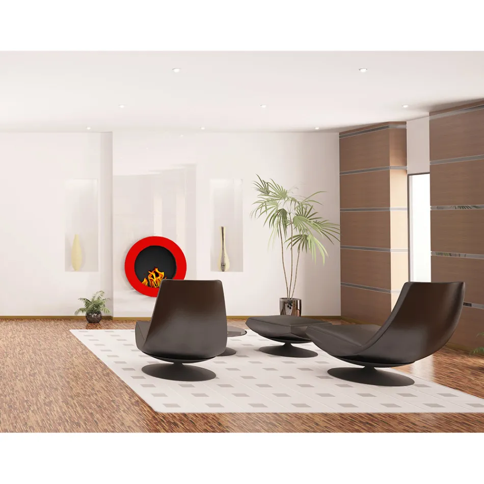 Cheminée murale design ronde au bioéthanol en acier peint - Trenton Viadurini