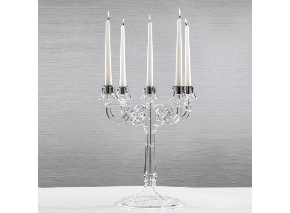 Table Candélabre 5 Flammes en Cristal Acrylique Transparent - Gloriano Viadurini