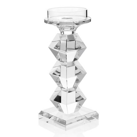 Bougeoir Cristal Luxe Italien Design Géométrique 2 Hauteurs - Renzo Viadurini