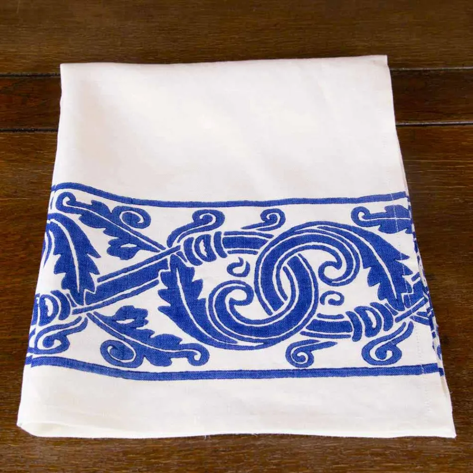 Toile de lin de l'artisanat italien avec motif imprimé à la main - Marques Viadurini