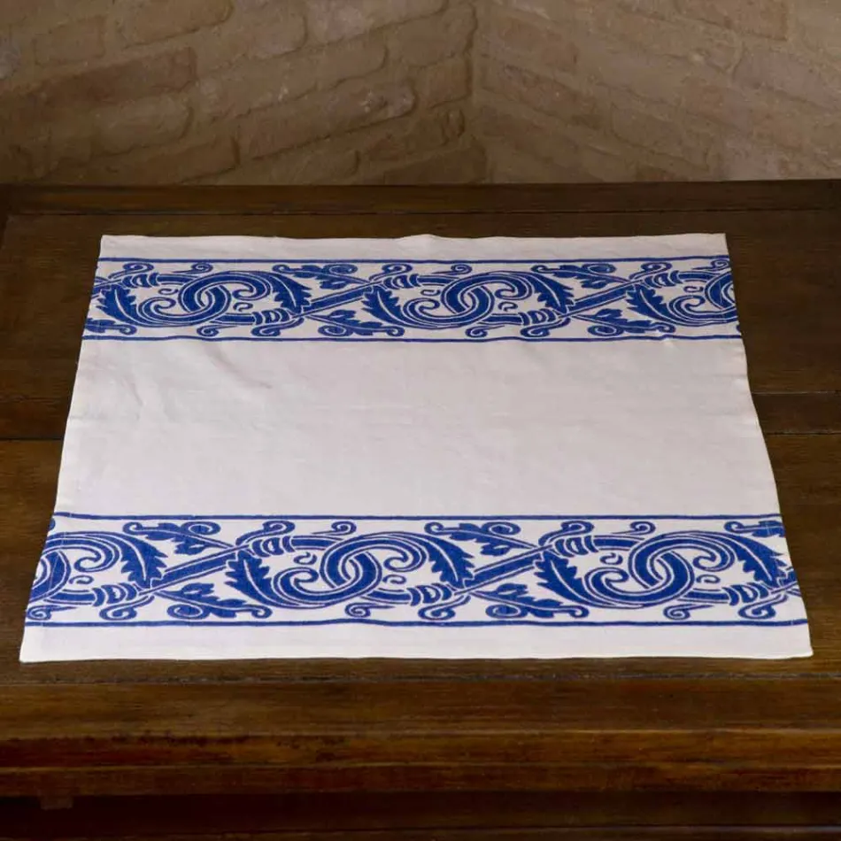 Toile de lin de l'artisanat italien avec motif imprimé à la main - Marques Viadurini