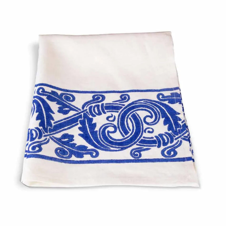 Toile de lin de l'artisanat italien avec motif imprimé à la main - Marques Viadurini