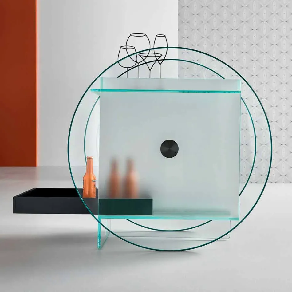 Chariot Bar en Verre Extra Clair avec Roulettes et Plateau Extractible - Pigolo Viadurini