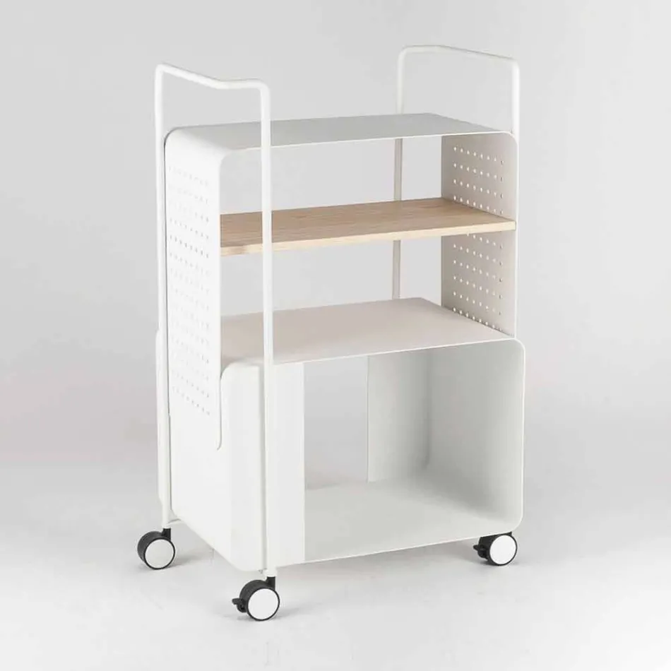 Chariot design en acier avec plateau en frêne Made in Italy - Murella Viadurini