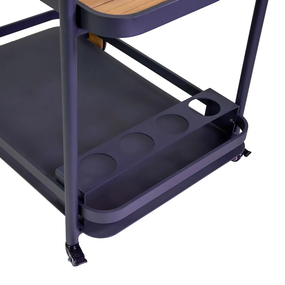 Chariot en aluminium dans différentes finitions avec roues et détails en teck - Tente Viadurini