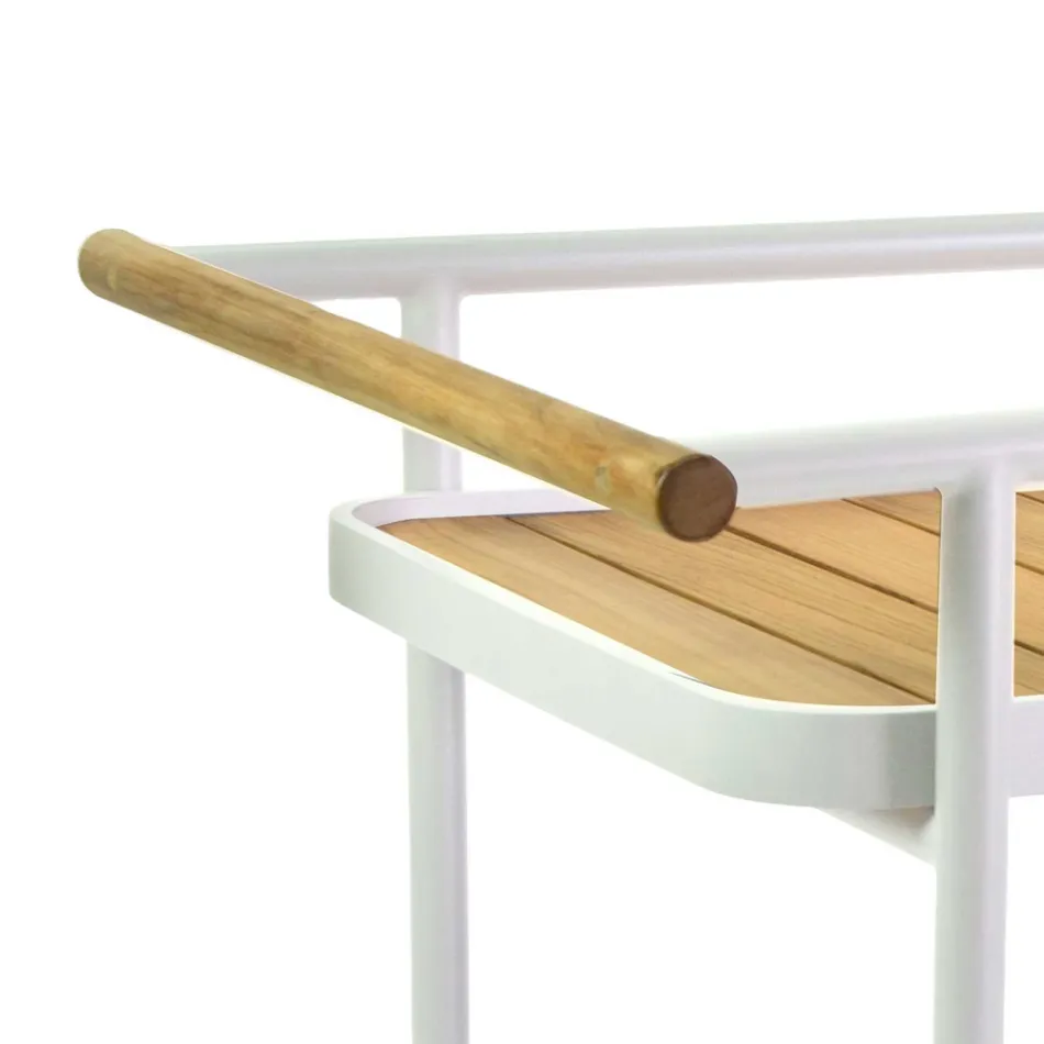 Chariot en aluminium dans différentes finitions avec roues et détails en teck - Tente Viadurini