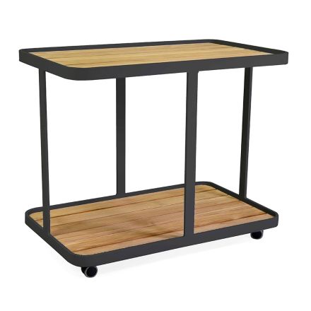 Chariot en aluminium de différentes finitions avec roues et plateau en teck - Tente Viadurini