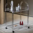 Chariot en cristal acrylique transparent avec roues et étagère - Arketipo Viadurini