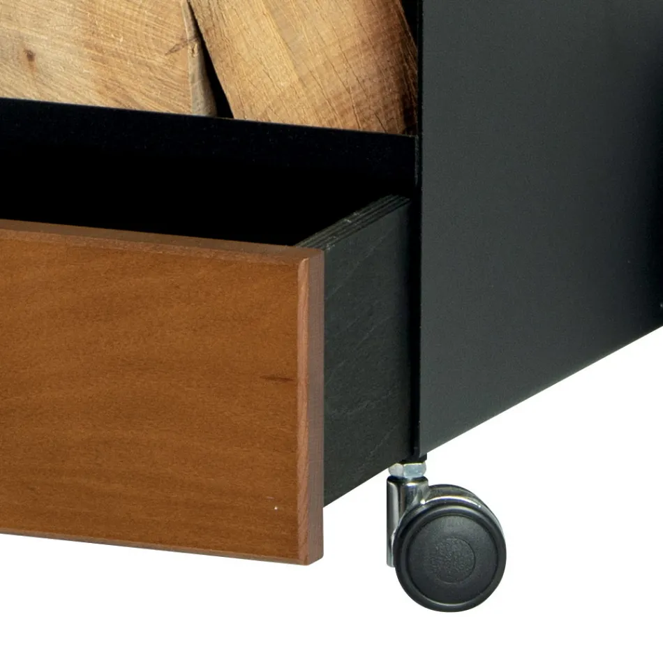 Chariot en bois avec tiroir et roulettes Made in Italy - Alpaga Viadurini