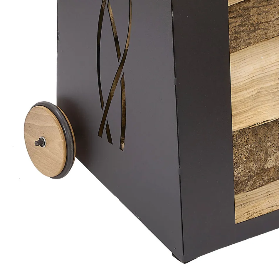 Chariot à bois d'intérieur en fer peint en noir fabriqué en Italie - Chloé Viadurini