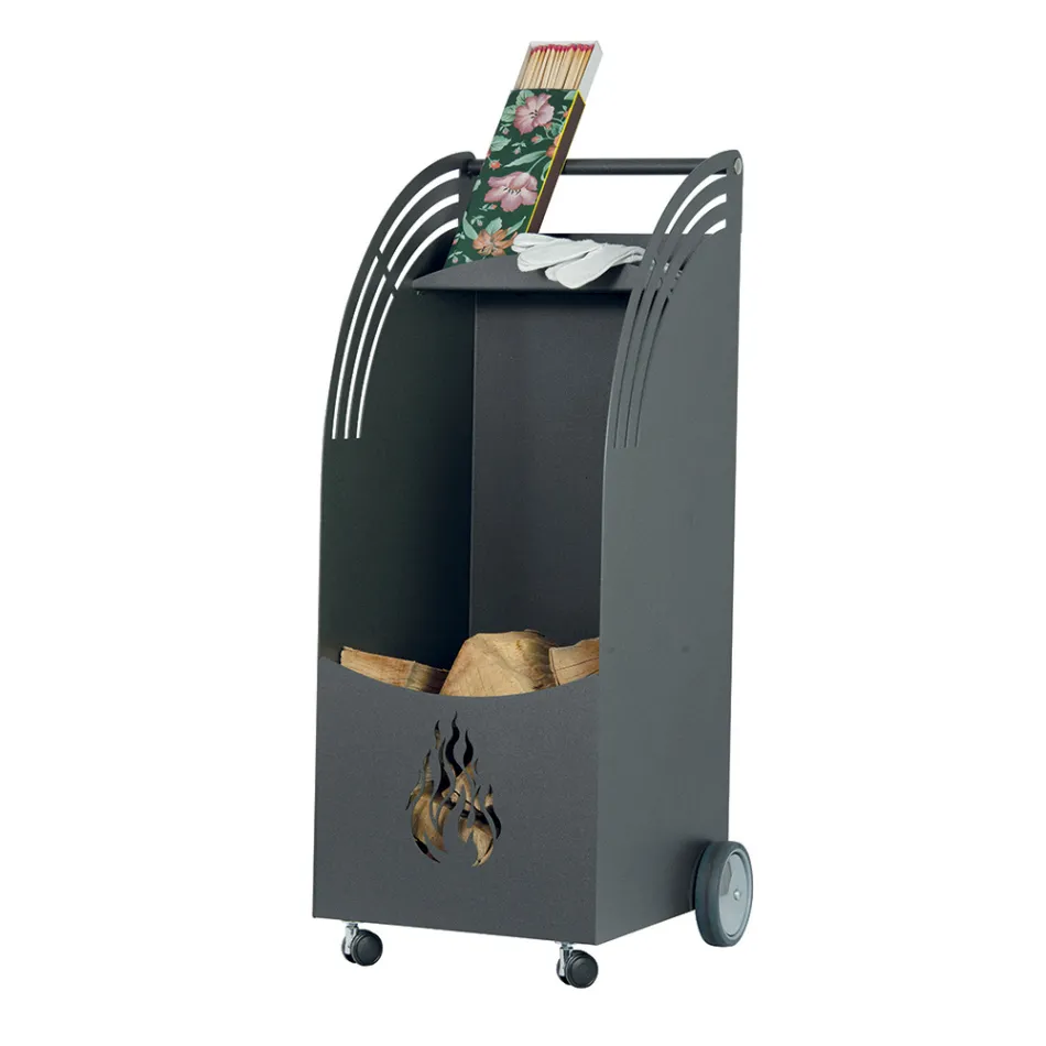 Chariot en bois et métal avec étagère et 4 roues Made in Italy - Geco Viadurini