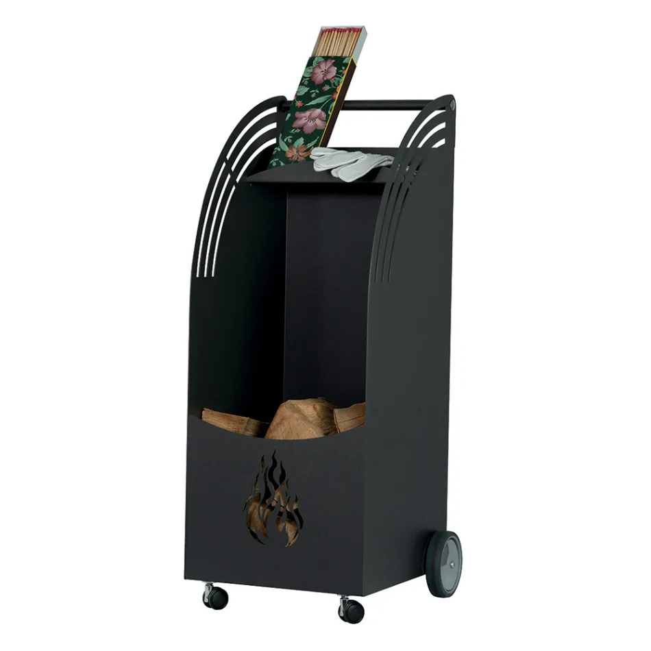 Chariot en bois et métal avec étagère et 4 roues Made in Italy - Geco Viadurini