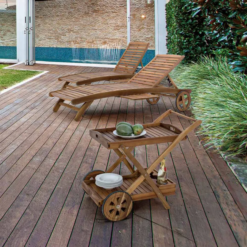 Chariot à nourriture de jardin en bois d'acacia design - Roxen Viadurini