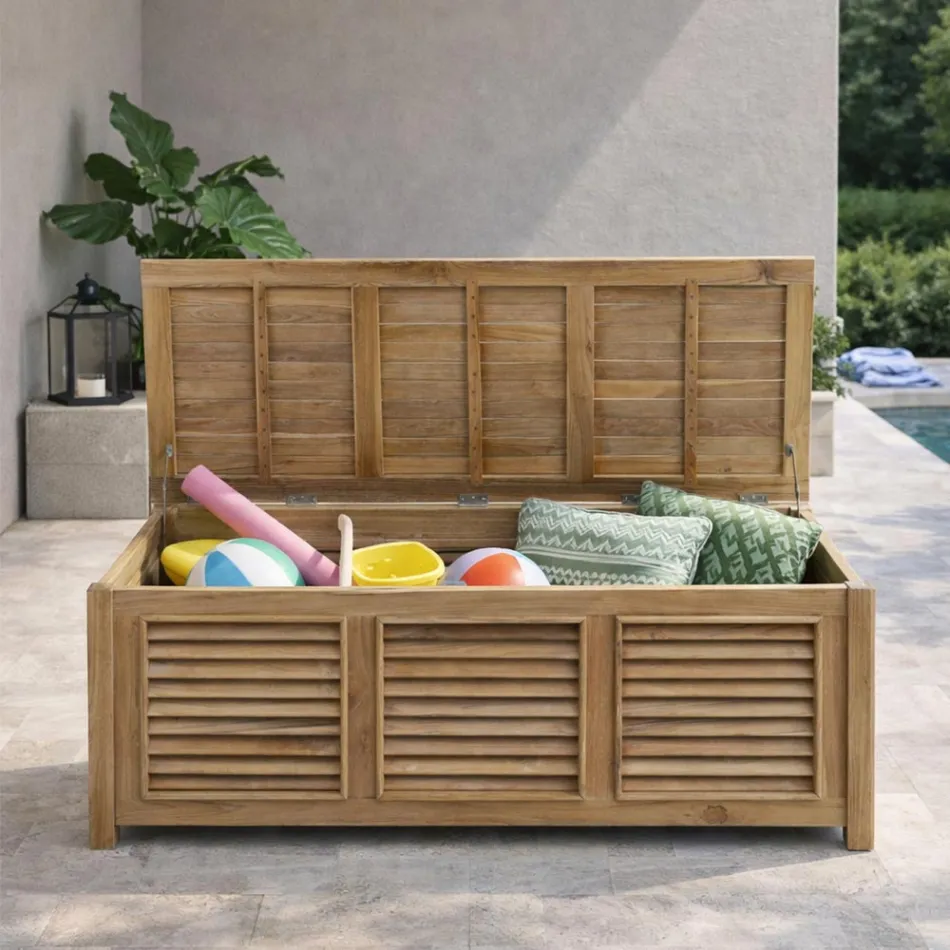 Coffre de jardin en teck naturel - Cacher Viadurini