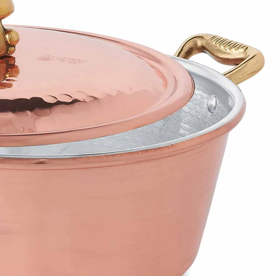 Casserole et couvercle en cuivre étamé à la main pour four conique 24 cm - Marialuna Viadurini