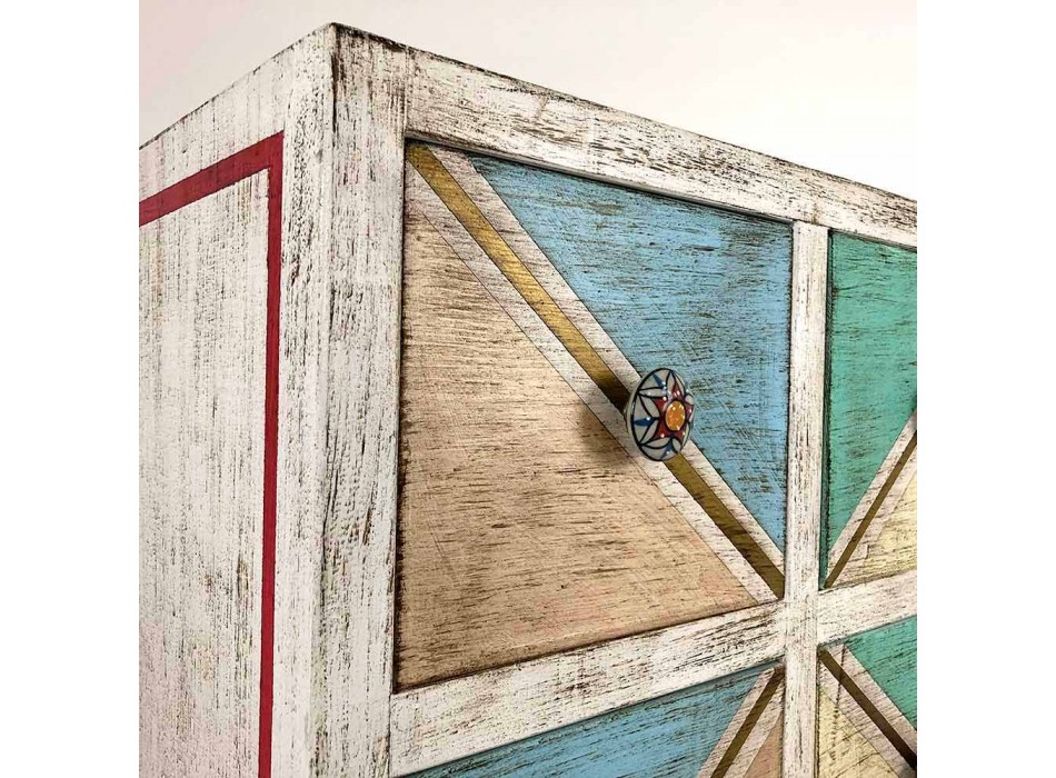 Commode artisanale en bois avec tiroirs colorés Made in Italy - Brighella Viadurini