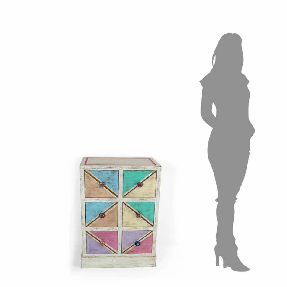 Commode artisanale en bois avec tiroirs colorés Made in Italy - Brighella Viadurini