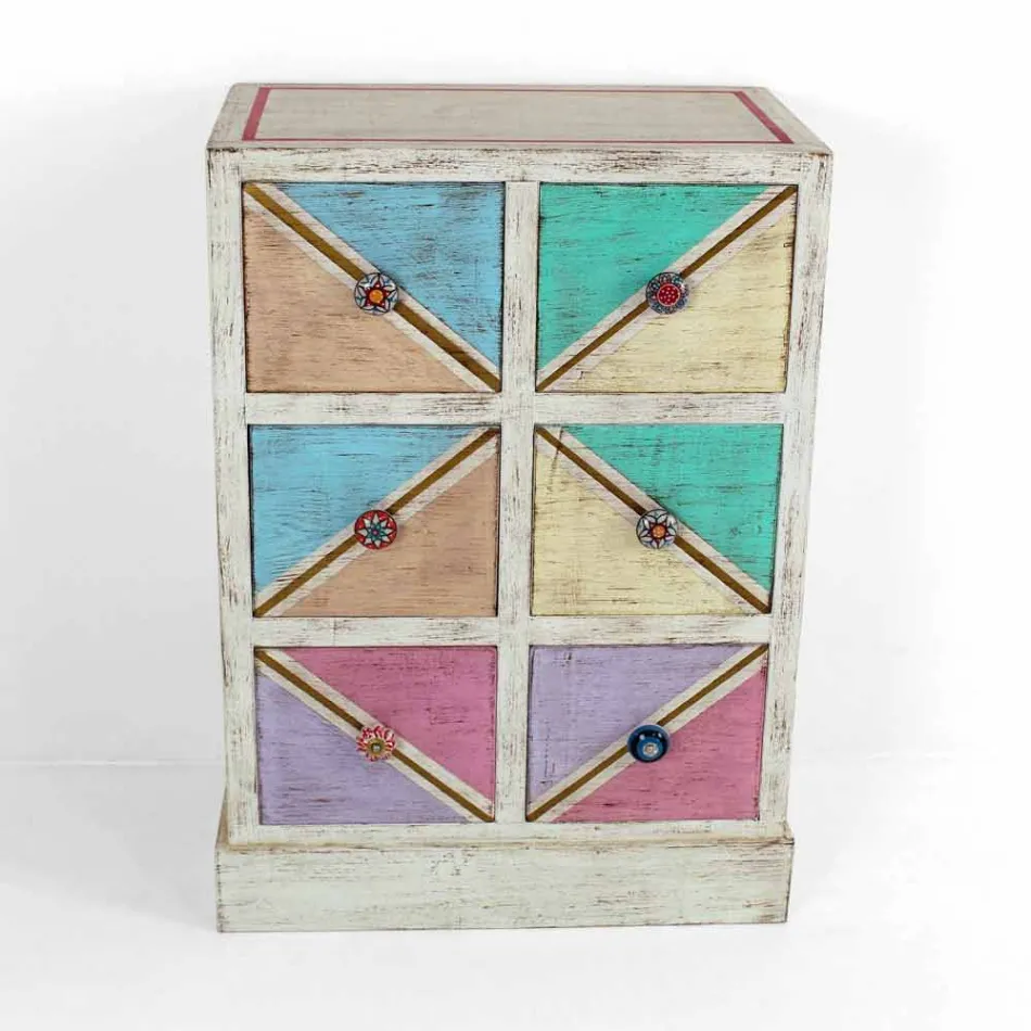 Commode artisanale en bois avec tiroirs colorés Made in Italy - Brighella Viadurini