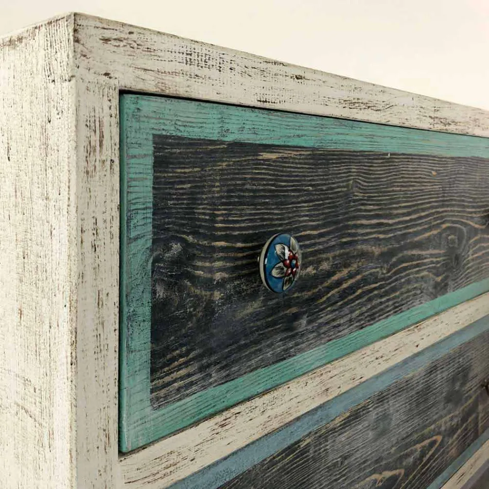 Commode artisanale en bois de sapin avec 3 tiroirs Made in Italy - Singe Viadurini