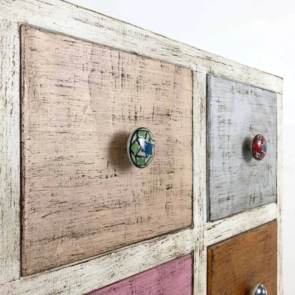 Commode artisanale en bois massif à 9 tiroirs Made in Italy - Pierrot Viadurini