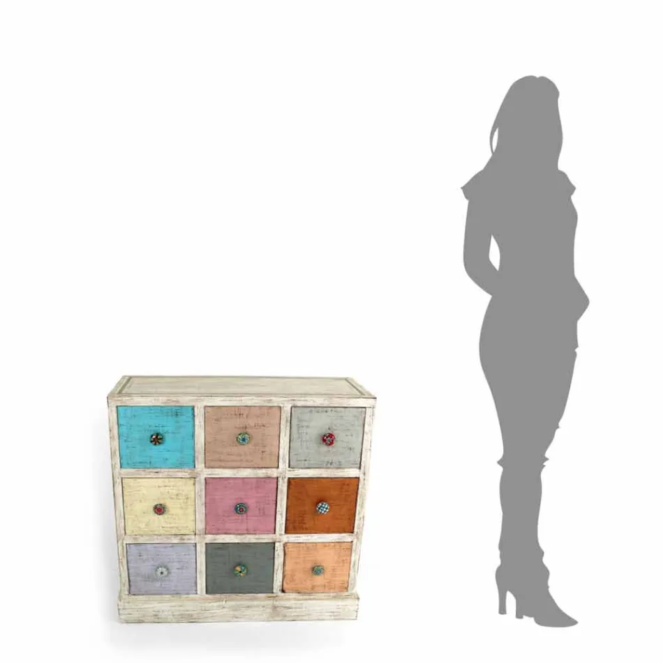 Commode artisanale en bois massif à 9 tiroirs Made in Italy - Pierrot Viadurini