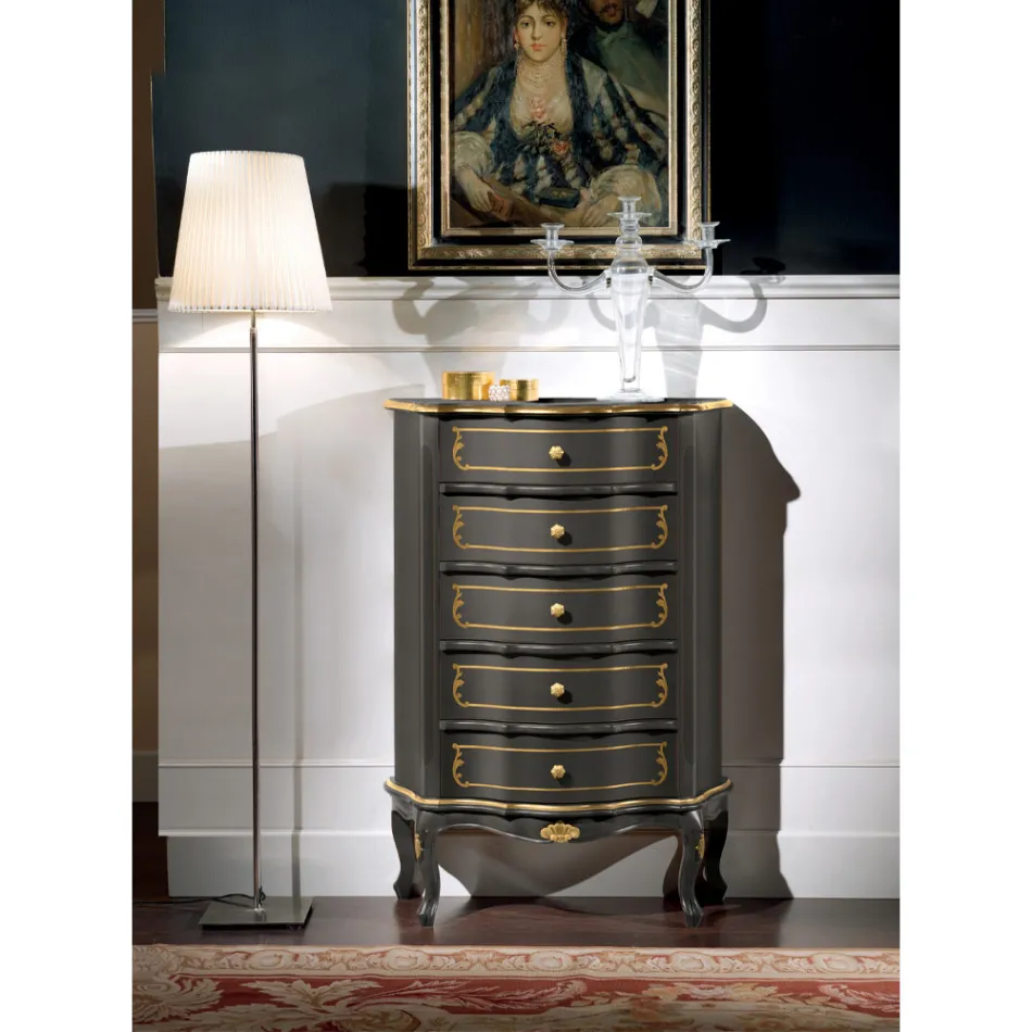 Commode de chambre à coucher avec 5 tiroirs en bois classiques fabriqués en Italie - Leonor Viadurini