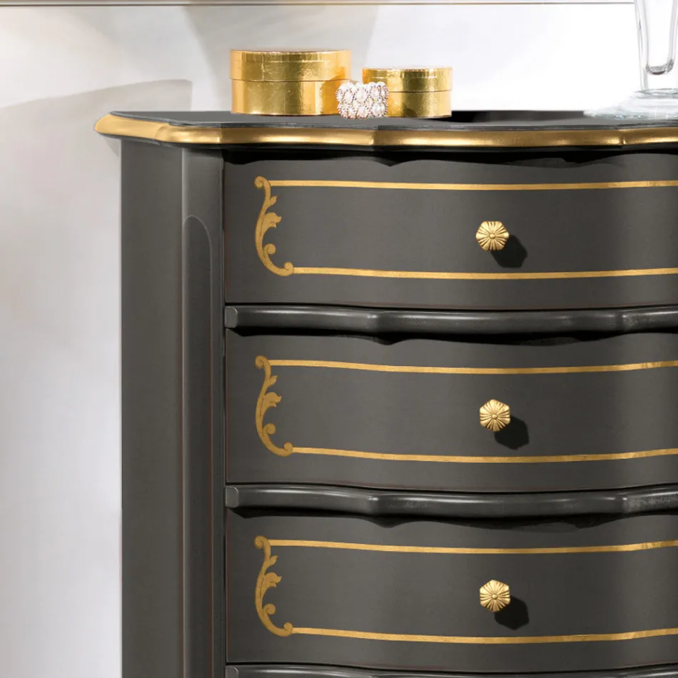 Commode de chambre à coucher avec 5 tiroirs en bois classiques fabriqués en Italie - Leonor Viadurini