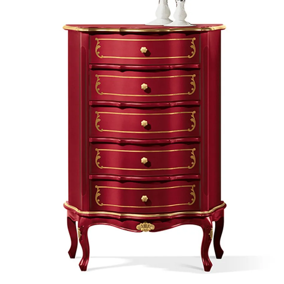 Commode de chambre à coucher avec 5 tiroirs en bois classiques fabriqués en Italie - Leonor Viadurini