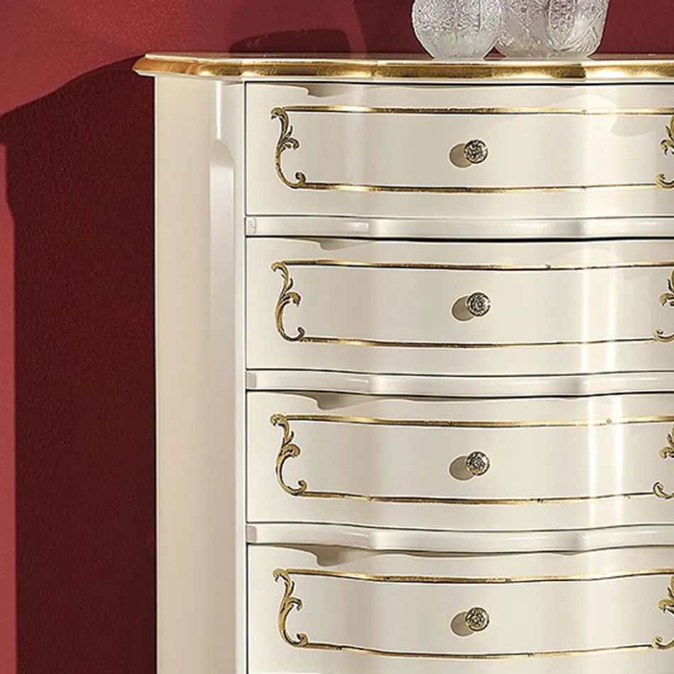 Commode de chambre à coucher avec 5 tiroirs en bois classiques fabriqués en Italie - Leonor Viadurini